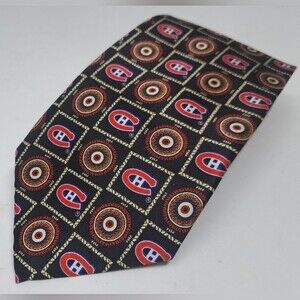 Vintage 90s Y2K NHL Montreal Canadiens Men's Tie Hockey Hand Sewn Logo 57"